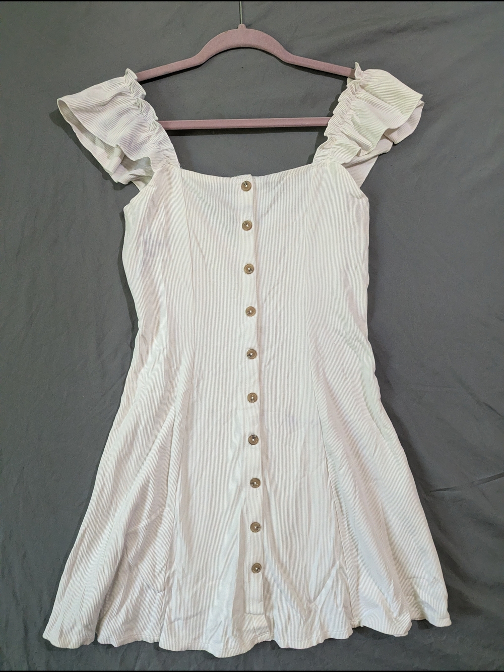 Forever 21 White Ruffle-Shoulder Button-Front Mini Dress